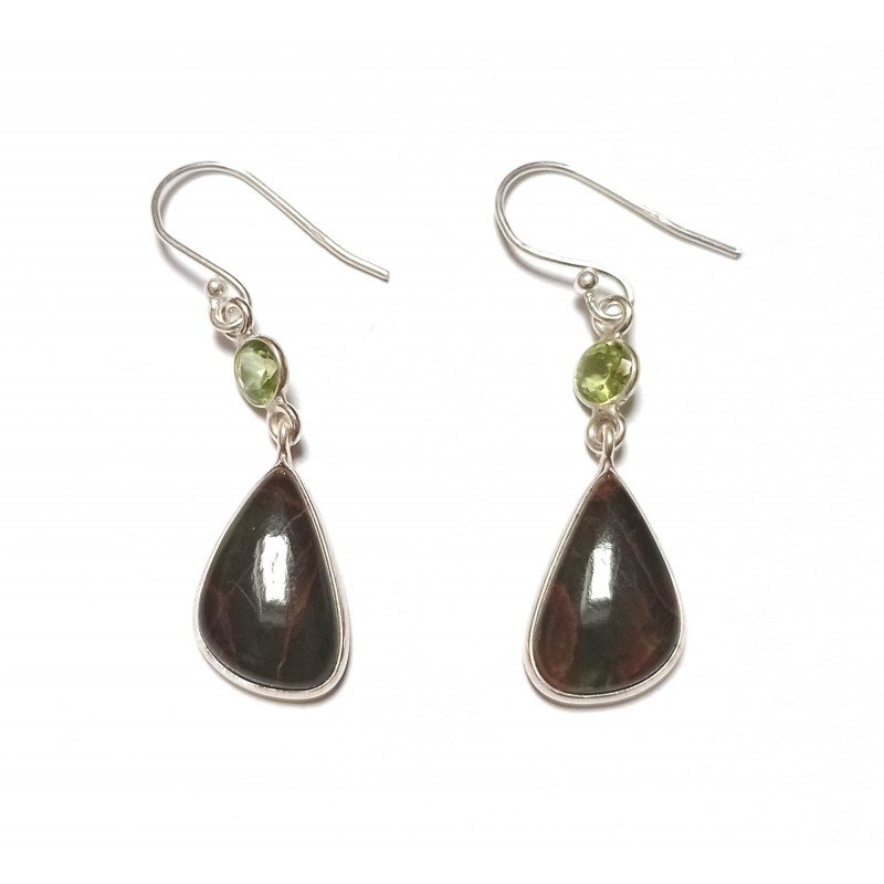 Silver earrings with peridot and agate/chrysoprase