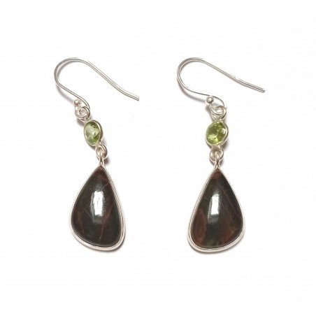 Silver earrings with peridot and agate/chrysoprase