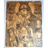 Icoana veche "Maica Domnului cu Pruncul" gravura pe hartie manuala, Muntele Athos prima jumatate a secolului 19