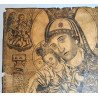 Icoana veche "Maica Domnului cu Pruncul" gravura pe hartie manuala, Muntele Athos prima jumatate a secolului 19