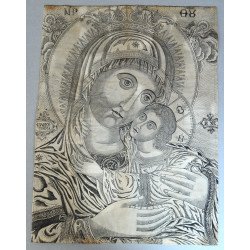 Antique icon "The Mother of God with the Child" engraving...