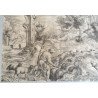 Titian "Peisaj cu pastor, turma de oi si caine" gravura veche cca 1560