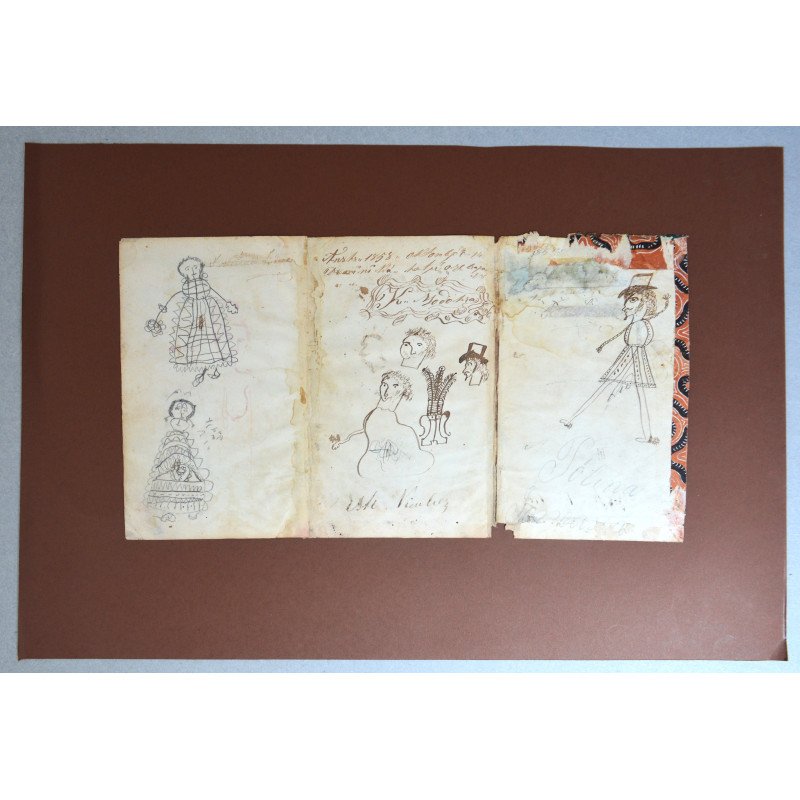 "Personaje" vechi desen in creion si penita 1858
