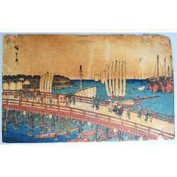 Utagawa Hiroshige "Eitaibashi Fukagawa Shinchi" woodcut,...