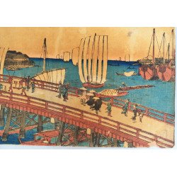 Utagawa Hiroshige "Eitaibashi Fukagawa Shinchi" xilogravura Japonia, cca. 1830–1840