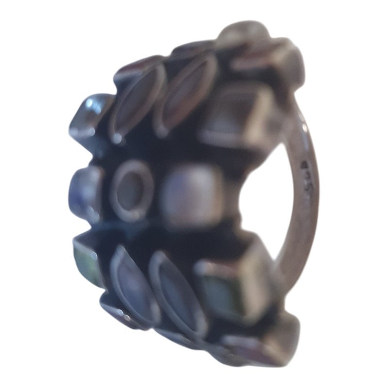 Heavy silver ring with semi-precious stones