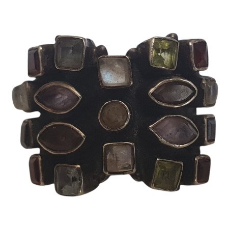 Heavy silver ring with semi-precious stones
