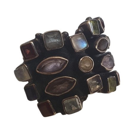 Heavy silver ring with semi-precious stones
