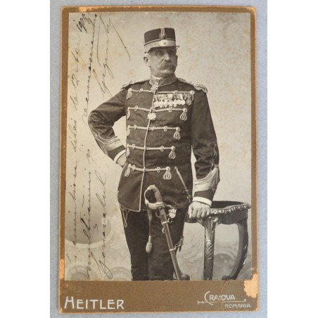 Generalul Eremia Grigorescu – fotografie originală cu dedicație autografă, Atelier Heitler Craiova, 1909