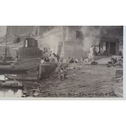 Fotografie originală panoramică „Burning Ghat”, Benares (Varanasi), India, 1977, semnată