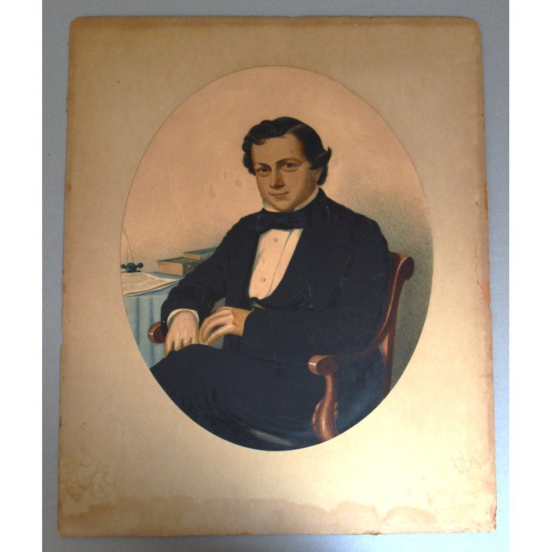 Portret de gentleman tehnica mixta (tempera si guasa) cca 1850