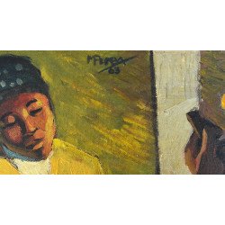 George Milwa Mnyaluza Pemba "Scena domenstica" ulei pe panza 1963