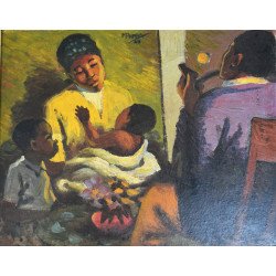 George Milwa Mnyaluza Pemba "Scena domenstica" ulei pe panza 1963