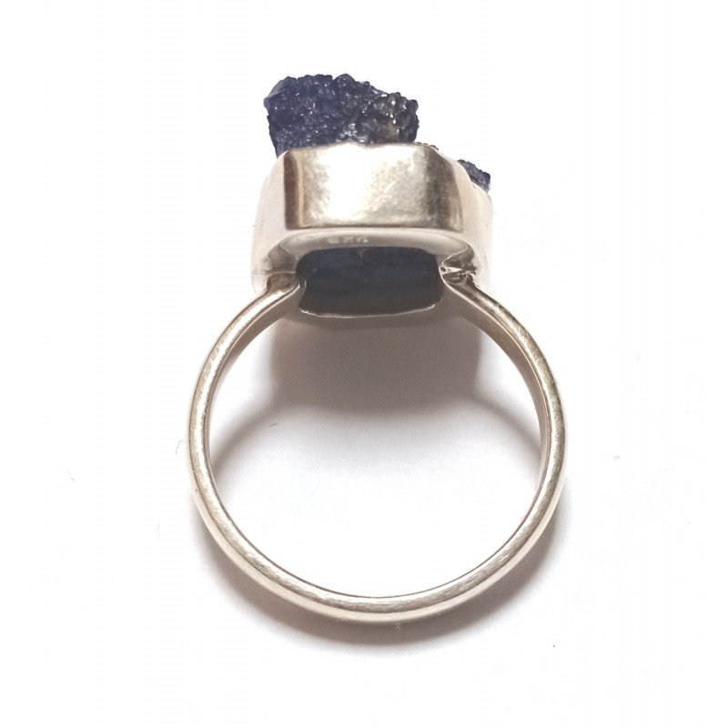 Silver ring with druzy lapis lazuli
