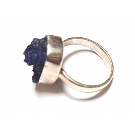 Silver ring with druzy lapis lazuli