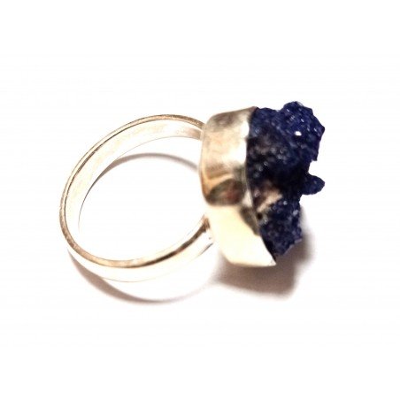 Silver ring with druzy lapis lazuli