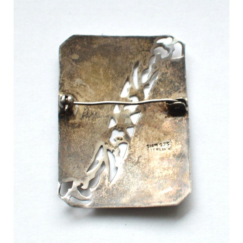 Antique Siam niello silver brooch, 50/35 mm