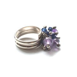 Silver ring with amethyst beads